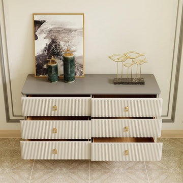 Modern Chest of 6 Drawers Buffet Cabinet with Storage Beige & Gray Sideboard